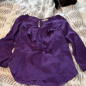 Rebecca Taylor Purple Polka Dot Ruffle Blouse